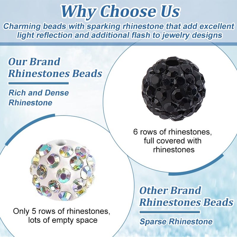 PH PandaHall 100pcs 10mm Black Rhinestone Beads Black Clay Beads Polymer Crystal Bead Clay Pave Disco Ball Round Diamond Bead Sparkle Beaded Stone for Necklace Bracelet Jewelry Making Party Decoration - Image 4